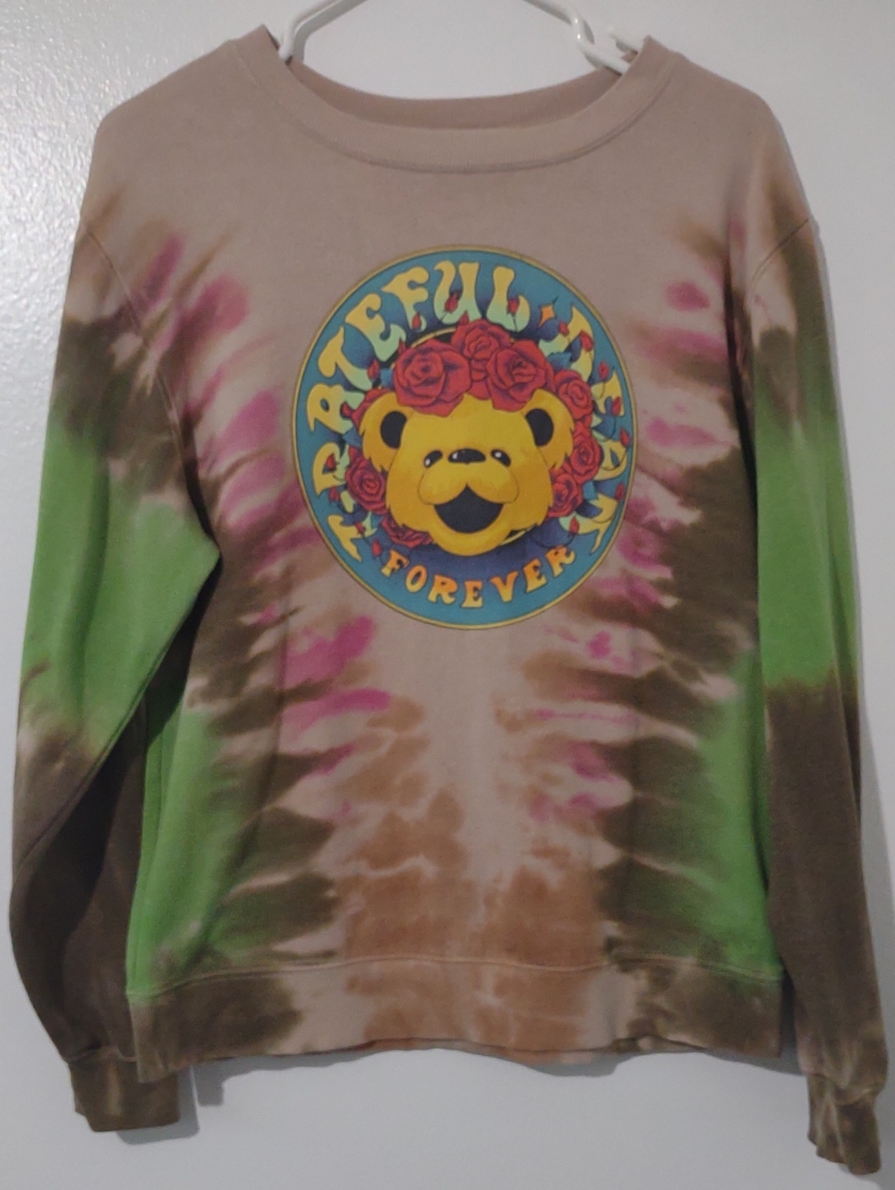 Grateful Dead Bear Forever Tie-Dye Crewneck Sweatshirt Medium Roses Graphic